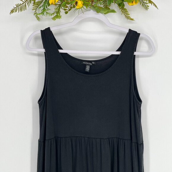 Eileen Fisher Tiered Tank Dress Black XS/TP Minimalist Travel Capsule Lounge - Picture 4 of 6